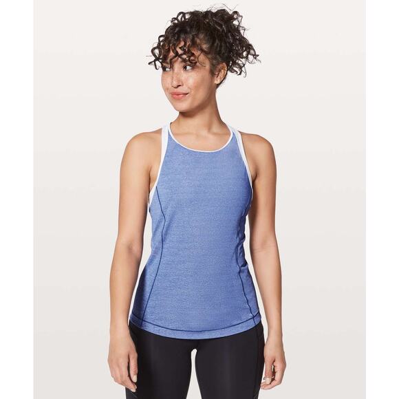 Lululemon Time To Sweat Tank Heathered Moroccan Size 4 Blue / White - Picture 1 of 9